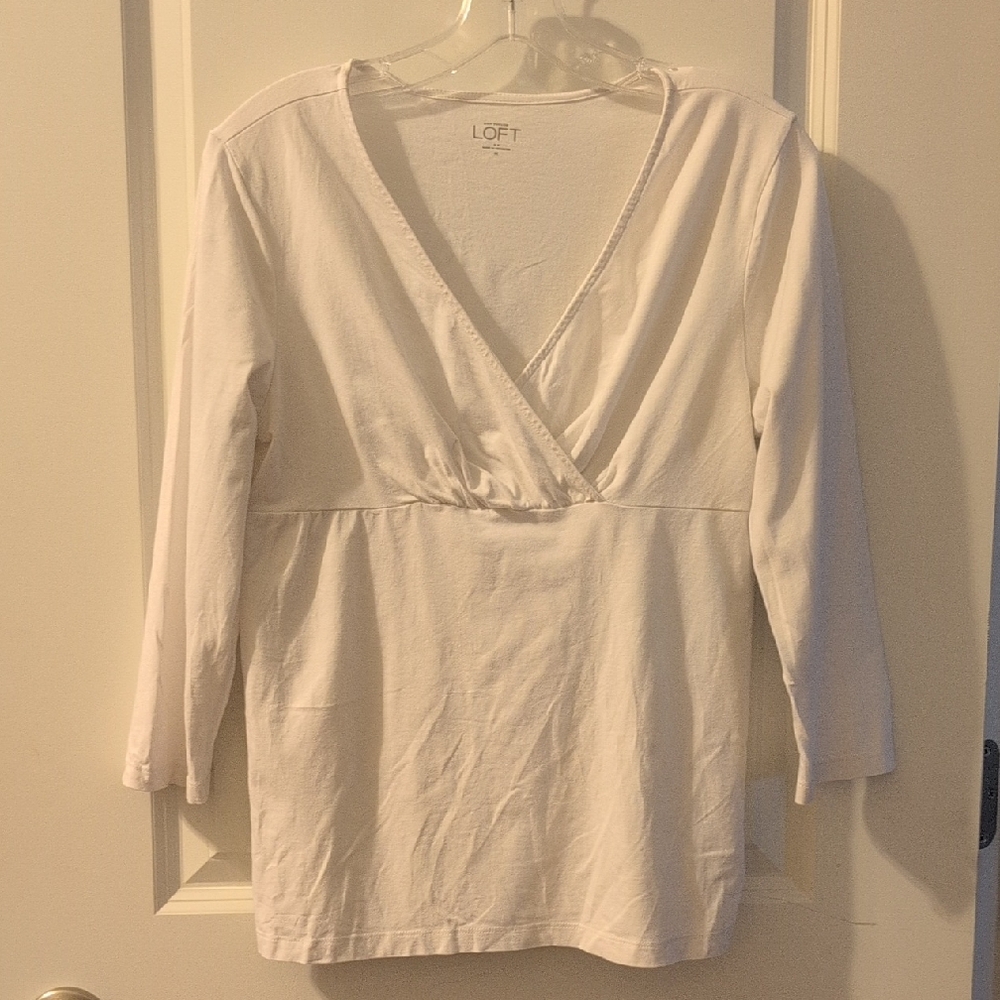 LOFT Women's White V-Neck Blouse